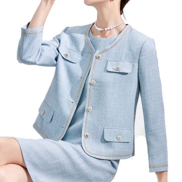 Zweiteiliges Kleid Korea Elegantes 2-teiliges Set Damen Frühling Solide Tweed Langarm Jacke Mantel Retro Mode Ärmelloses A-Linie Kleid Anzug 230830