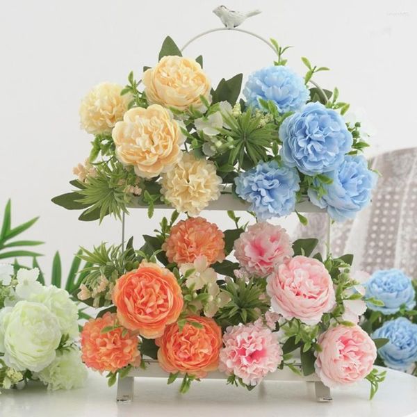 Flores decorativas para casa, suprimentos de decoração, 6 cabeças, não murcha, sem rega, adereços de casamento, realista, reutilizável, buquê falso