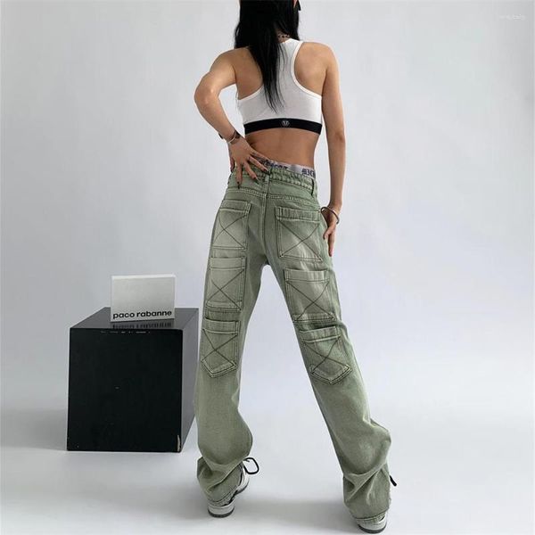 Damen Jeans Frühling Frauen Harajuku Cargo Baggy Street Hip Hop Oversize Casual Wide Leg Vintage Demin Hosen Y2k Lose Hosen Mujer