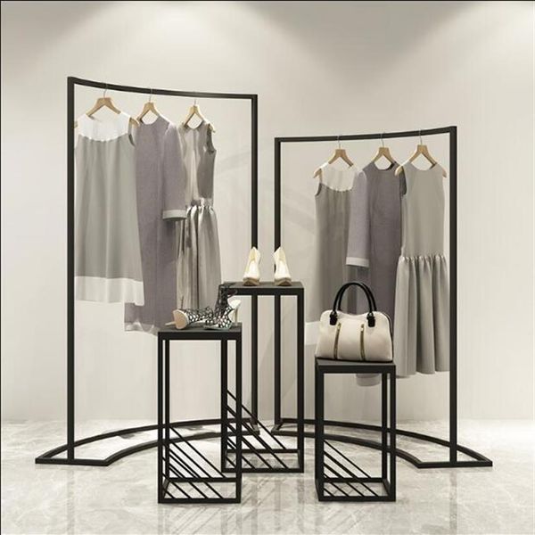 Hangers & Racks Clothing Store Display Rack In The Island Cabinet Women's Shop Horizontal Bar Iron Art290o