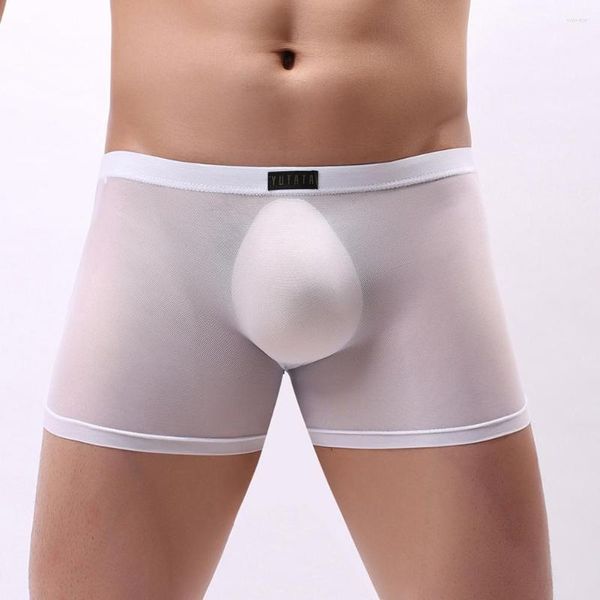 Mutande Uomo Boxer trasparente sexy Slip a rete trasparente Custodia rigonfiamento del pene Biancheria intima Gay Lingerie Elastico Mutandine maschili Boxer traspiranti