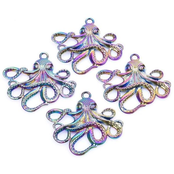 Charms 2 Teile/los Regenbogen Farbe Octopus Tier Meerestier Meeresfrüchte Tinte Legierung Anhänger Für Schmuck Handgemachte DIY Accessoriescharms Drop Dh8Bo