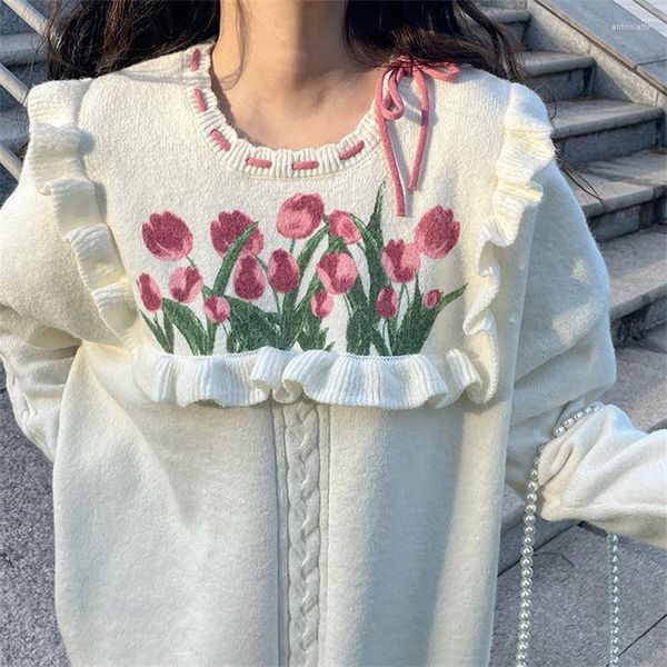 Maglioni da donna 2023 Top in maglione ceroso morbido con orecchie a tulipano autunno e inverno