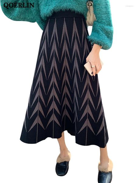 Röcke QOERLIN 2023 Herbst Winter Verdicken Pullover Vintage A-linie Hohe Taille Gestrickte Mode Frauen Warme Midi