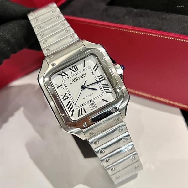 Relógios de pulso relógios automáticos para homens quadrado original moda calendário relógio de pulso sólido aço impermeável luxo relógio mecânico masculino