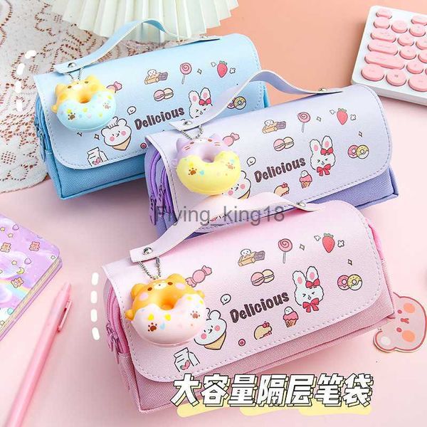 Sacos de lápis bonito gato descompressão lápis caso grande caixa de lápis portátil meninas caneta saco dupla camada escola bolsa kawaii papelaria pensil caso hkd230831