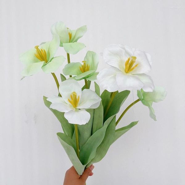 Flores decorativas tulipa branca falso planta artificial casamento floral simulação tulipas 3d impresso flor de seda quarto varanda decoração