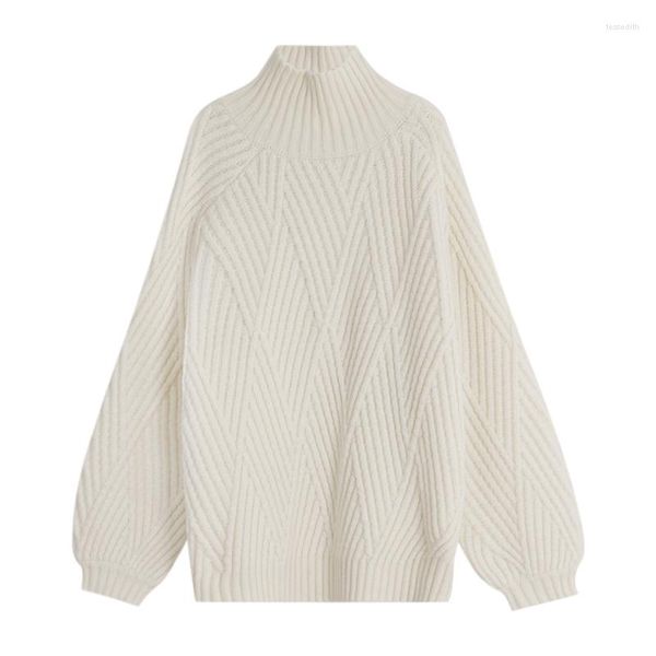 Suéter feminino branco gola alta torcido suéter 2023 outono e inverno malhas suaves