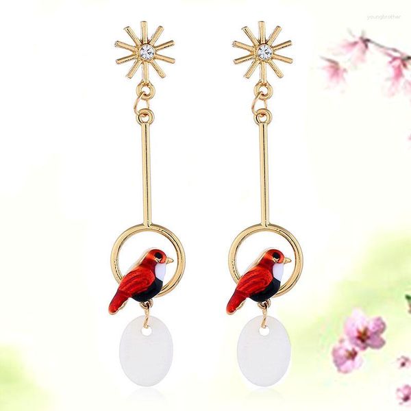 Dangle Brincos Brinco Moda Ins Bonito Gotejando Óleo Pássaro Papagaio Shell Longo Charme Para Mulheres