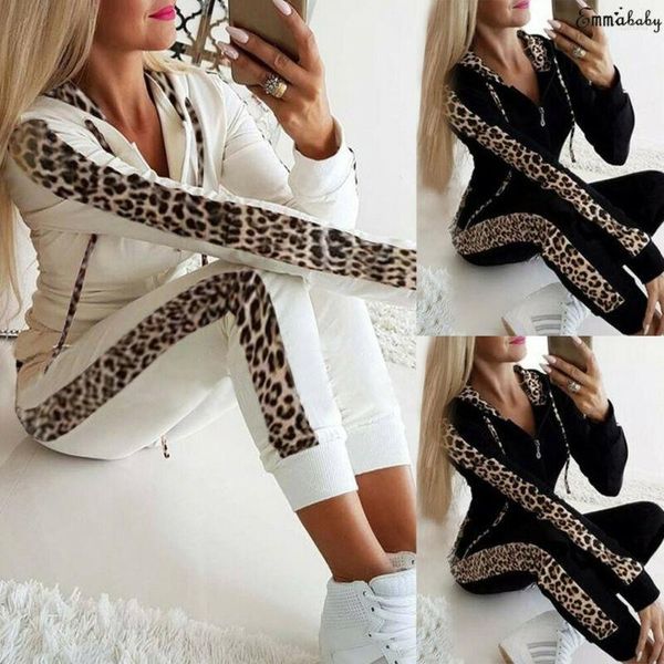 Kadın Hoodies 2023 Sonbahar Kadınlar Setler Bayanlar Spor Jogging Suitstracksuits Set Leopar Baskı Sweatshirt mahsulü üst pantolonlar