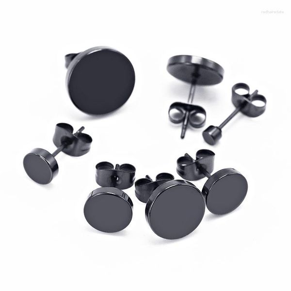 Orecchini a lobo 1 paio Orecchini a bottone da uomo in acciaio inossidabile Bottone tondo Nero 3mm -12mm Stile punk Pendientes Brincos Anti-allergico