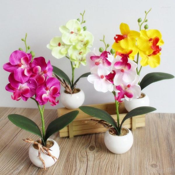 Flores decorativas Real Toque Borboleta Artificial Orquídea Flor Bonsai Seda Plástico Traça Phalaenopsis Para Casamento Decoração de Casa Falso Pote