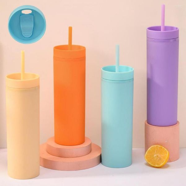 Garrafas de água 1 conjunto 450ml garrafa de plástico colorido tumbler anti-queda palha dupla camada suco café copo eletrodomésticos
