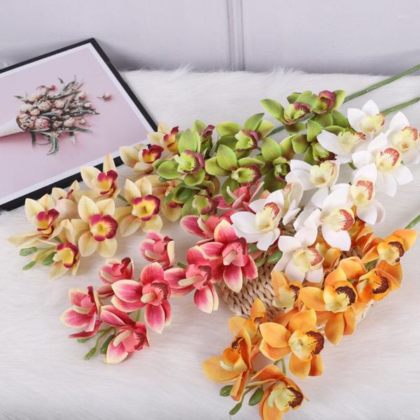 Dekoratif Çiçekler 73cm 10 Kafalar Yapay Büyük Cymbidium Şubesi İpek Sahte Düğün Ev Serassı Gerçek Dokunmatik Düzenleme