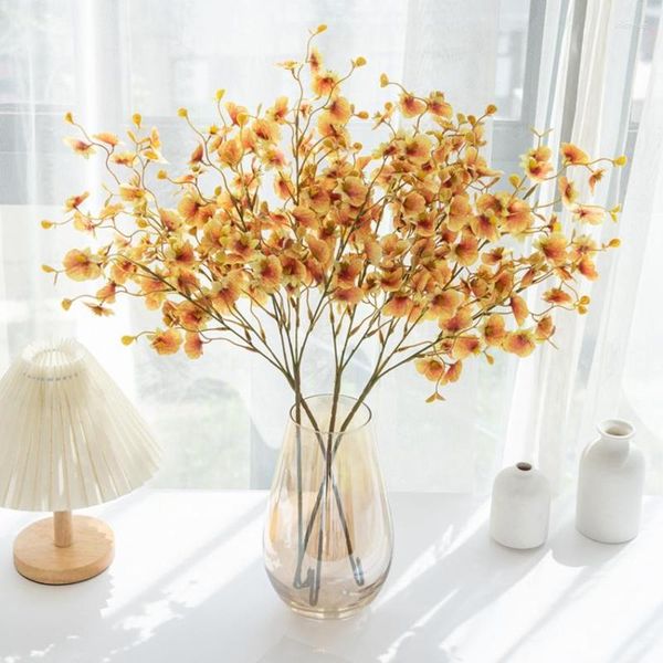 Dekorative Blumen aus Seide, Oncidium, 3 Gabeln, 65 cm, künstlich, für Hochzeit, Zuhause, Weihnachten, Party, Festival, Dekoration, Fotografie, Requisiten, DIY, Scrapbooking