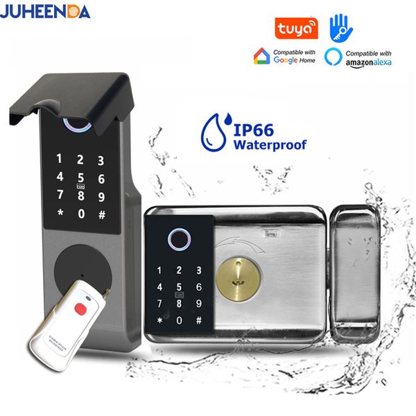 Türschlösser Wasserdicht Tuya Smart Lock Wifi Doppelseitiger Fingerabdruck Außentor Digitales Passwort Remote App Home Elektronische Felge 230830