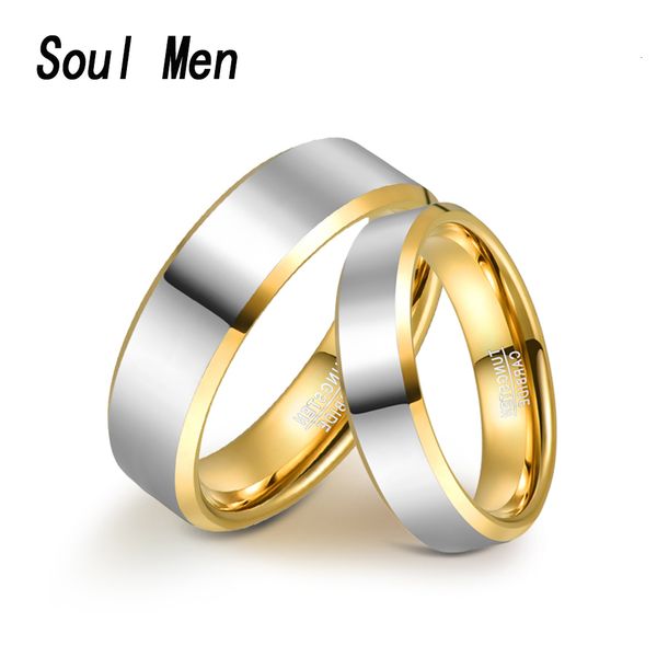 Anéis de casamento 6mm 8mm cor dourada anéis de noivado de carboneto de tungstênio para homens mulheres faixas de casamento bordas chanfradas acabamento fosco conforto ajuste 230831