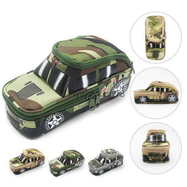 Sacos de lápis camuflagem veículo off-road caixa de lápis bolsa para meninos crianças duplo zíper escola caixa de lápis papelaria casos de lápis HKD230831