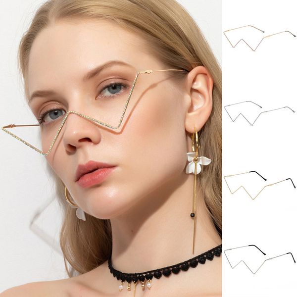 Rhinestone metal gözlük w şekilli dekoratif gözlükler çerçeveler seksi bling elmas göz camları lens yok yarı çerçeve moda gözlük ins takı aksesuarları kadınlar için