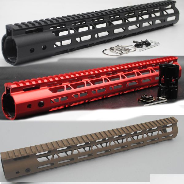 Diğerleri Taktik Aksesuarlar Yeni 15 inç uzunlukta M-Lok Handguard Ray Float Montaj Sistemi Siyah / Kırmızı Tan Renk Uyumu .223 / 5.56 Tüfek Damlası Dhyu0