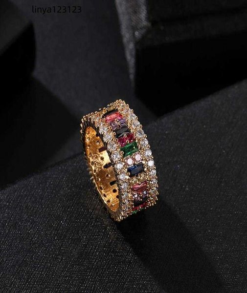 Mode-Ring Frauen 69 vergoldet Regenbogen Ringe Mikro gepflastert 7 Farben Blume Hochzeit Schmuck Frauen Geschenk5444090
