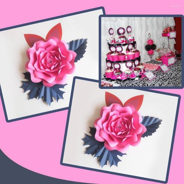 Fiori decorativi Fai da te Grandi fondali giganti di carta Rose Fleurs 1 pezzo 3 foglie 2 orecchie per Baby Shower Nursery Video di compleanno per bambini