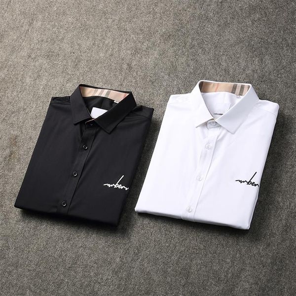 Vestido masculino camisa gola flexível fino ajuste camisas de manga longa designer marca xadrez padrão letras impressão 2023 primavera outono casua2322