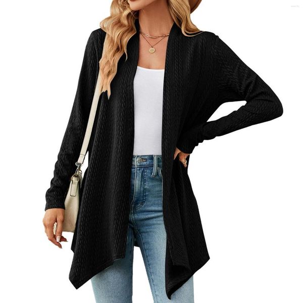 Camicette da donna Cardigan lavorato a maglia morbido Tinta unita da donna Senza bottoni Camicia casual in cotone sottile lunga Top Camicie Autunno 2023