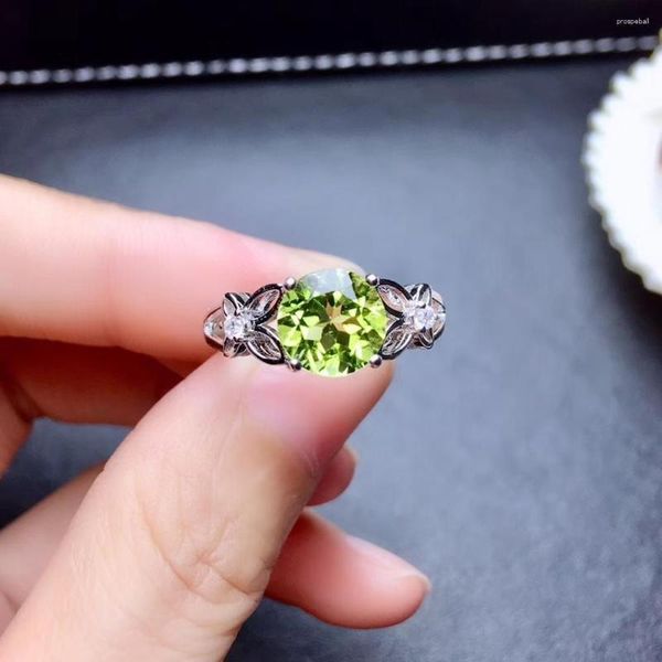 Cluster Ringe 2023 Stil Grün Peridot Ring für Frauen Schmuck Echt 925 Silber Runde Natürliche Edelstein Mädchen Geburtstag Geschenk Souvenir