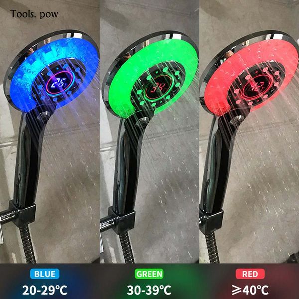 Badezimmer-Duschköpfe, LED-Duschkopf, digitale Temperaturregelung, 3 Sprühmodi, Duschbrause, wassersparender Duschfilter mit LED-Licht, Shower Save 230831