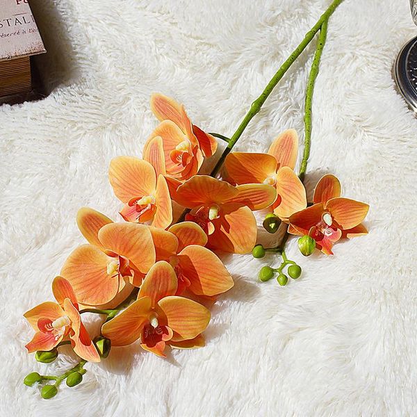 Flores decorativas 3D Real Touch 2 Garfos 9 Cabeças Borboleta Artificial Orquídeas Atacado Casamento Phalaenopsis Látex 6 pçs/lote