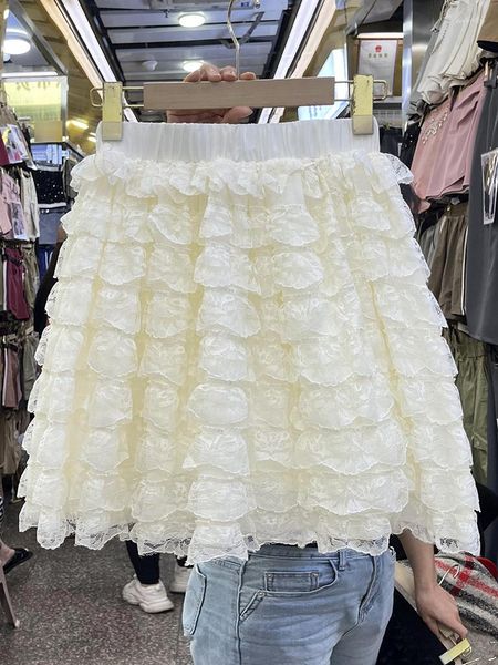 Gonne Minigonna estiva francese chic per donna Patchwork di pizzo a vita alta Torta per ragazze Donna A-line corta in tulle Dropship