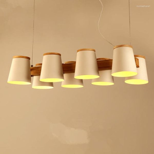 Kolye lambalar Ayarlanabilir Işıklar E27 Yemek Odası için Ahşap Metal Abçalar ile Modern Beyaz Kablo Asma Lamba