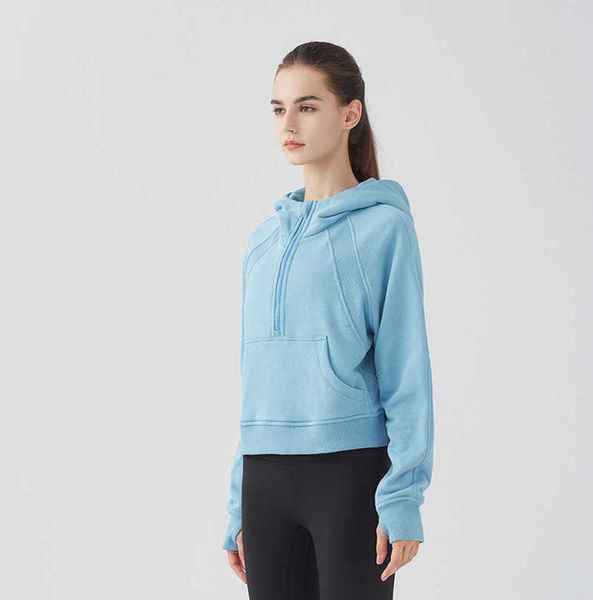 LU-220 Spor Ceket Kadınlar Yarım Zipper Hoodie Sweater Gevşek Çok yönlü gündelik beyzbol takım elbise koşu fitness yoga spor kıyafetleri ceket nadas