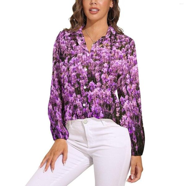 Blusas femininas bonito pastel lavanda blusa manga longa roxo paz flor vintage feminino clássico camisa de grandes dimensões topos gráficos presente