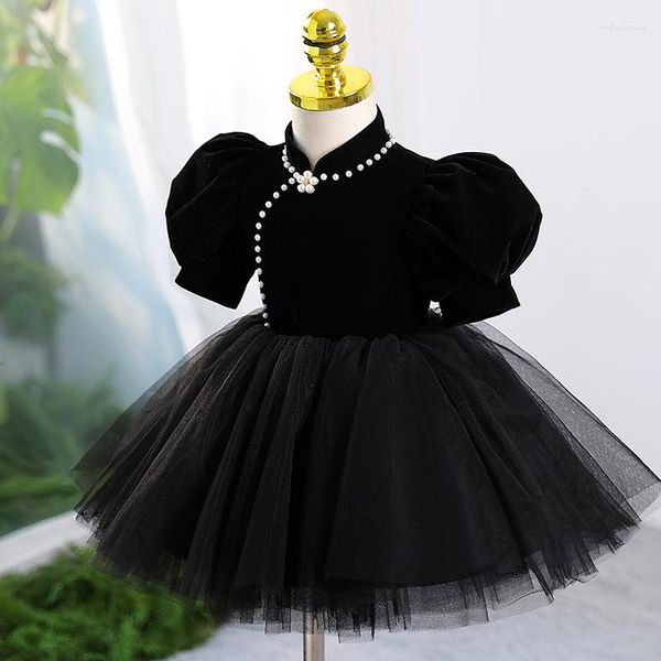 Mädchenkleider, Blumenmädchen, schwarzes Abendkleid, Hochzeit, Party, Leistung, Weihnachten, Kleidung, Kinder, Ballkleid, Luxus, Perlentüll, Prinzessin