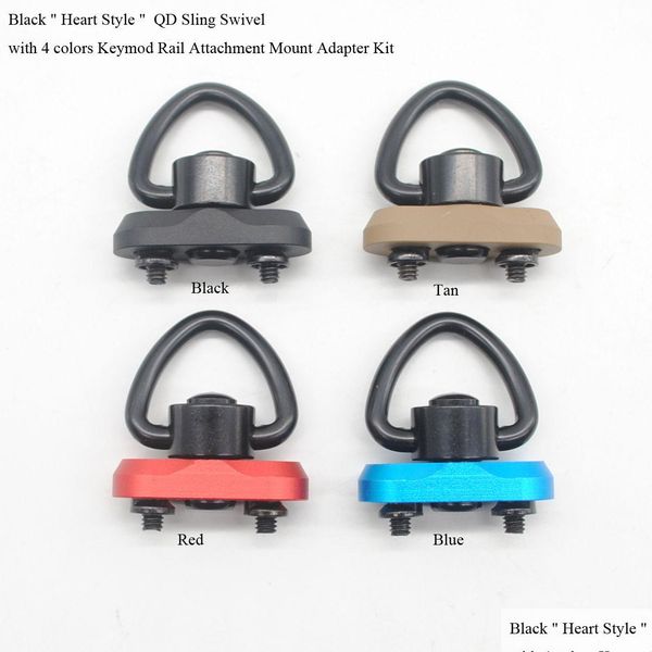 Preto coração forma qd sling giratória com preto/vermelho/azul/tan keymod ferroviário acessório montagem kit adaptador incluído entrega direta dh79i