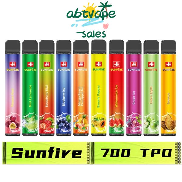 Çin Orijinal Sunfire Hızlı Diahivery TPD Uyumlu 10 Tatlar Güzel Tek Kullanımlık Vape 700 Puflar Vape Kalem 2ml CE 0 ile doldurulmuş elektronik sigara buharı% 2% 3% 5% 5