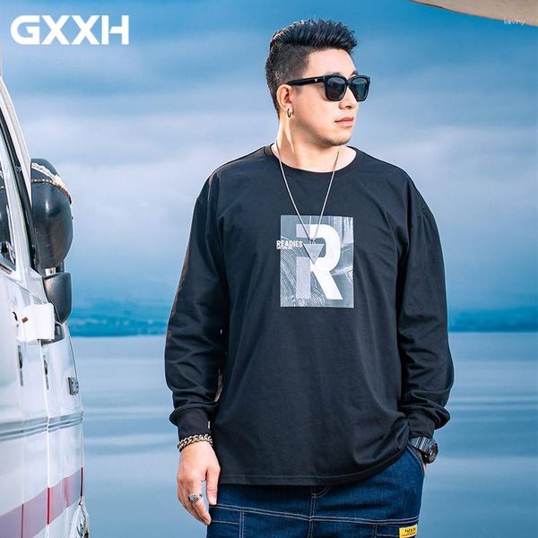 Homens camisetas Gxxh marca outono de alta qualidade casual camiseta clássico preto algodão manga longa streetwear roupas masculinas de grandes dimensões