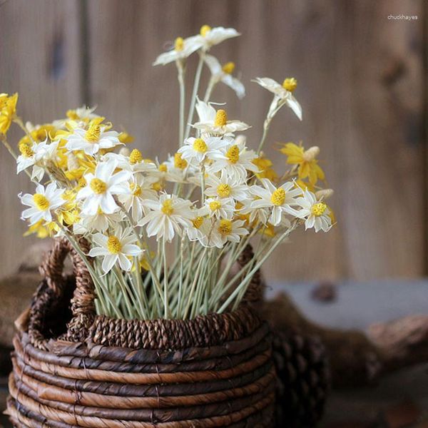 Dekorative Blumen, 10 Stück, künstliche weiße gelbe Gänseblümchen, Blumenstrauß, DIY-Vase, Hausgarten, Wohnzimmer, Dekoration, Hochzeit, Party, Unsterblich