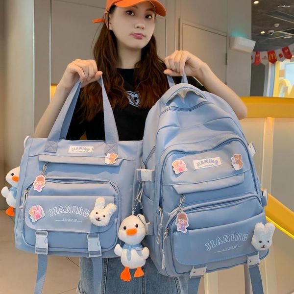 Schultaschen 2 Teile/satz Rucksack Mädchen Nette Cartoon Kinder Set mit Spielzeug und Pins Mode Frauen Teenager Schultasche