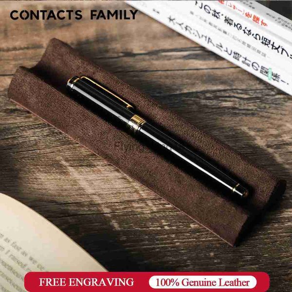 Sacos de lápis CONTACT'S FAMILY Bandeja de caneta de couro 1/2/3 slots Porta-canetas Organizador de mesa para suporte de caneta Desktop Busssines Office Decoração de casa HKD230831