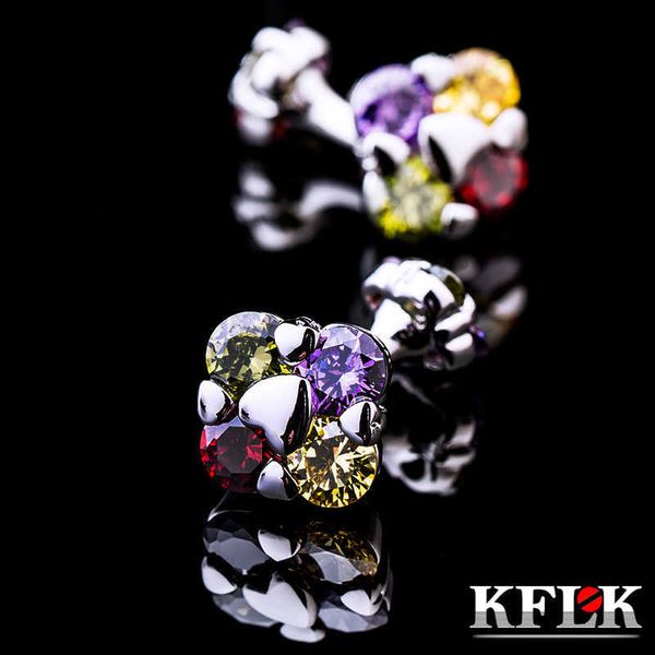Abotoaduras KFLK jóias marca de moda de camisas abotoaduras multicolor cristal botão de casamento de luxo masculino convidados de alta qualidade 230824
