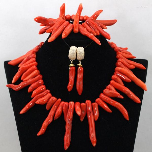 Halskette-Ohrringe-Set, afrikanischer Korallenschmuck, klobige Perlen, Brautschmuck CNR435