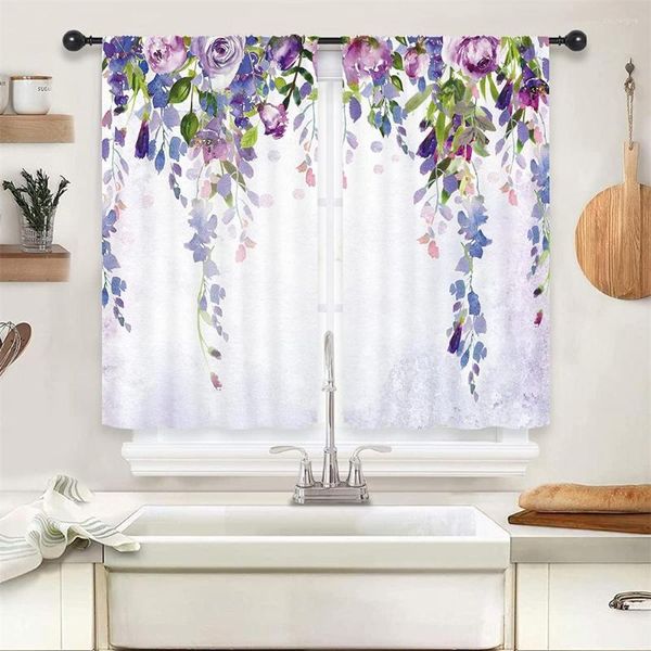 Vorhang, modern, elegant, Frühlingsblumen, Pflanzen, Weinrebengrün, 2 Stück, dünner Fenstervorhang für Wohnzimmer, Schlafzimmer, Dekoration
