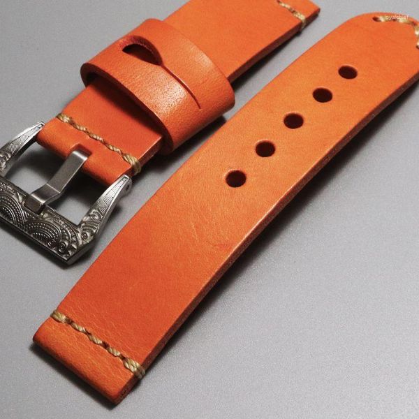 Uhrenarmbänder Ankünfte Mode 22 24mm High-End handgefertigte echtes Lederarmband Armband orange Uhrenarmbänder mit weichem Rindsleder-Armbandgürtel