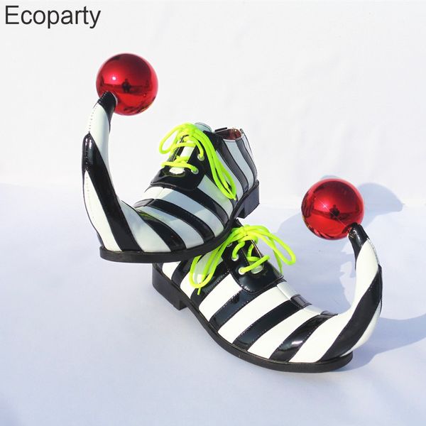 Scarpe eleganti per adulti Halloween Clown Cosplay Divertente circo Club Performance Stripe con palla rossa Carnevale 230830