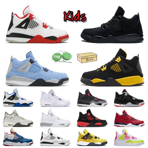 Black Cat 4s Scarpe firmate per bambini Jumpman 4 Scarpe da pallacanestro per bambini Oreo Bred Fire Rosso Giallo Thunder j4s ragazzi ragazze Scarpe da ginnastica sportive Rosa Scarpe da ginnastica militari per bambini