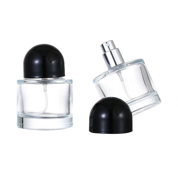 Frasco de perfume 30ml / 50ml de vidro redondo vazio por cilindro de tampa preta com bomba spray entrega gota saúde beleza fragrância desodorante dhi7e