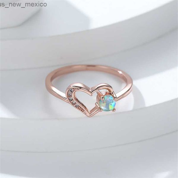 Anéis de banda delicados ocos amor coração anéis para mulheres pequeno redondo azul roxo branco fogo opala anel rosa ouro cor casamento bandas jóias R230831
